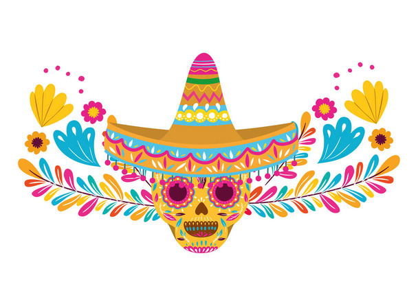 crânio mexicano com chapéu ícone isolado
 - Vetor, Imagem