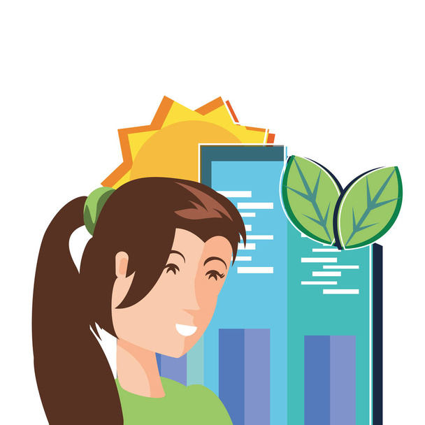 Avatar woman and city design - Vector, Image