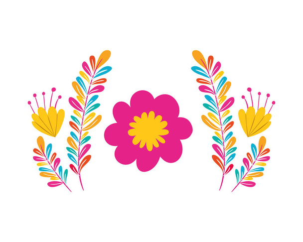 барвиста квітка з листям ізольована іконка
 - Вектор, зображення