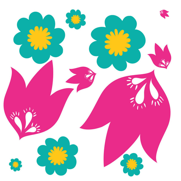pattern colorful flowers isolated icon - Vector, Image