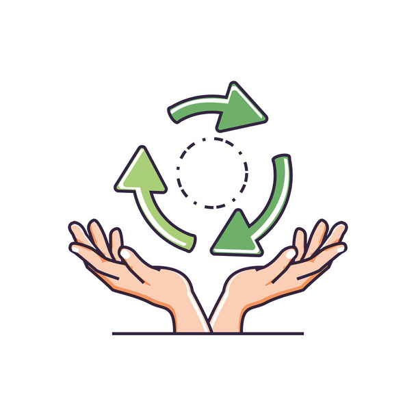 manos con símbolo de flechas de reciclaje
 - Vector, imagen