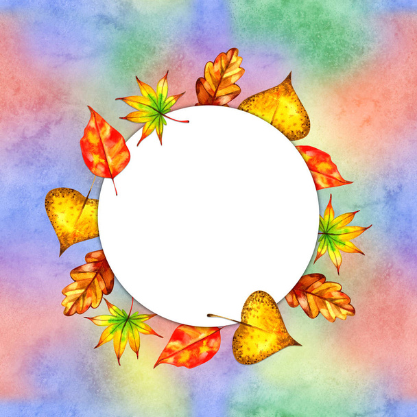 Fall leaves autumn background warm color. Watercolor hand draw. Perfect for greeting cards, wedding invitations, packaging design and decorations. - Foto, imagen