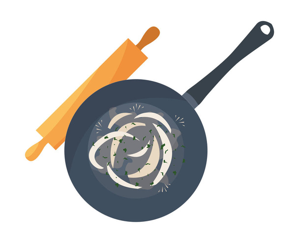 saucepánská cibule válcovací čep Příprava vaření - Vektor, obrázek