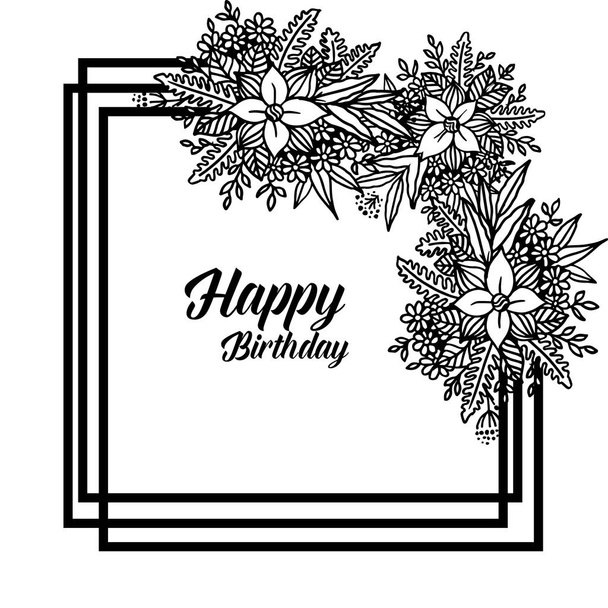 Black white wreath frame, decoration of invitation card or greeting card, celebration happy birthday. Vector - Vector, Image