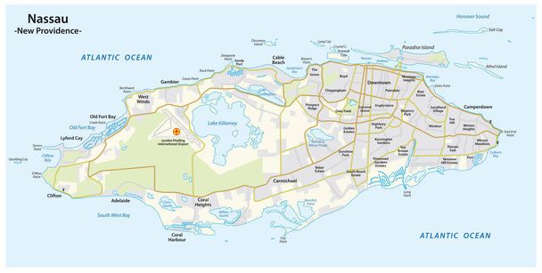 Χάρτης πρωτεύουσα Νασάου των Μπαχάμες στο νησί Νιου Πρόβιντενς - Διάνυσμα, εικόνα