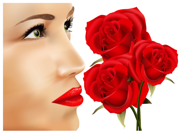 バラの美しい女性 - ベクター画像