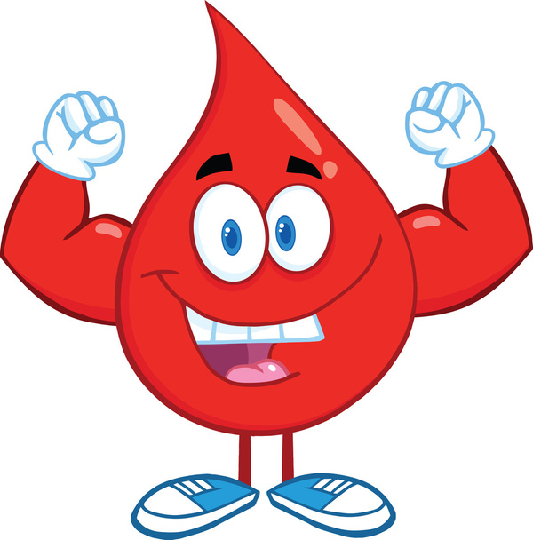 Caráter de gota de sangue vermelho mostrando braços musculares
 - Foto, Imagem