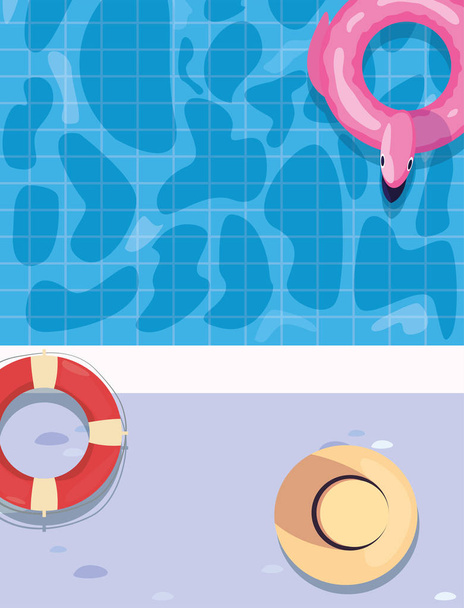 float pool lifebuoy summer time vacations design - Vector, Image