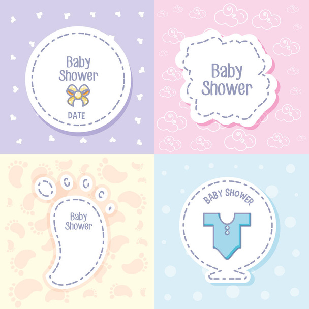 set of baby shower cards with decoration - Vector, Image