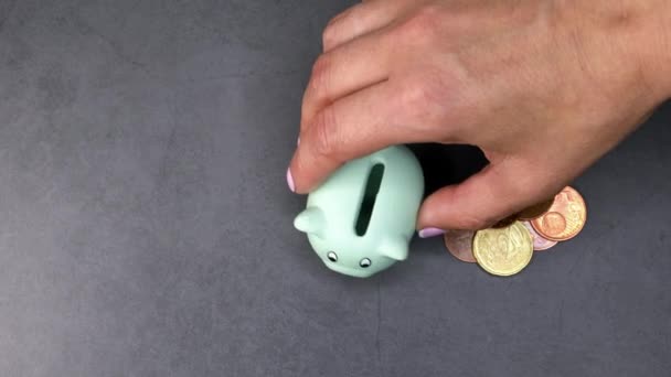 Hand with piggy bank and coins - Footage, Video