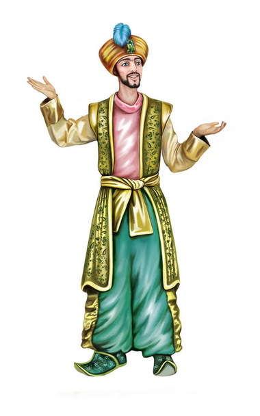Арабская сказка восточный принц, персонаж изолирован на белом фоне
 - Фото, изображение