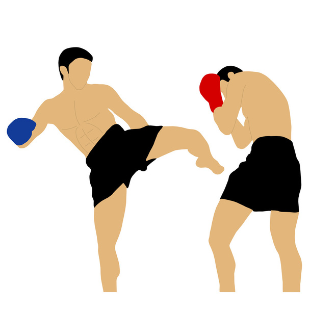 Two boxers fighting with high kick - Vector, Image