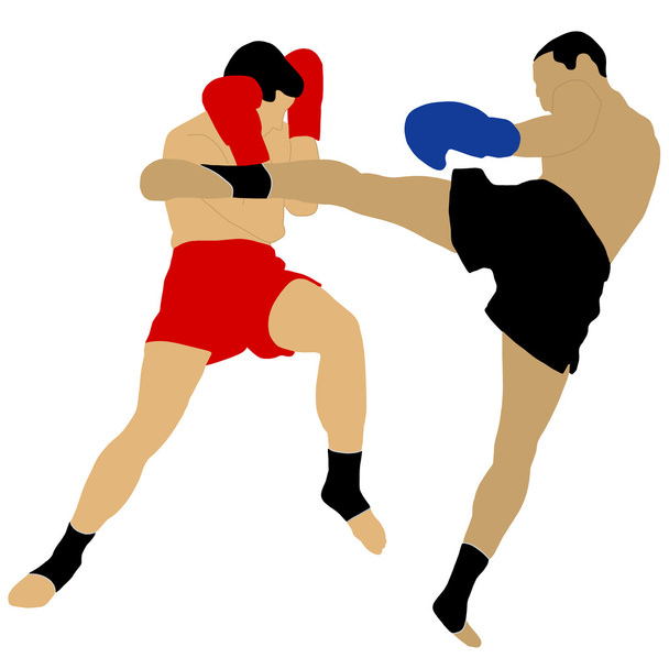 Zwei Boxer kämpfen mit hohem Kick - Vektor, Bild