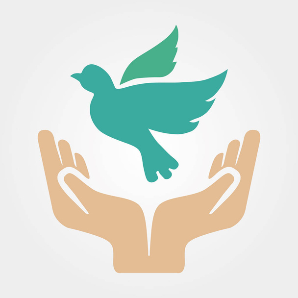 Konzept einer Welt ohne Kriegshände und Tauben. Symbole für den internationalen Friedenstag - Vektor, Bild