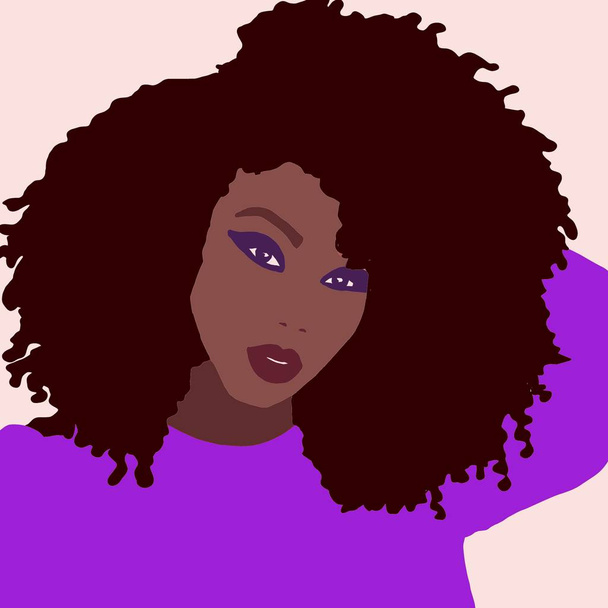 Ilustracja tropikalna Afro amerykańska kobieta biracial z dużymi włosami Afro  - Zdjęcie, obraz