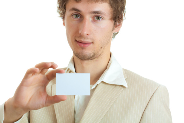 Homem segurando cartão em branco
 - Foto, Imagem
