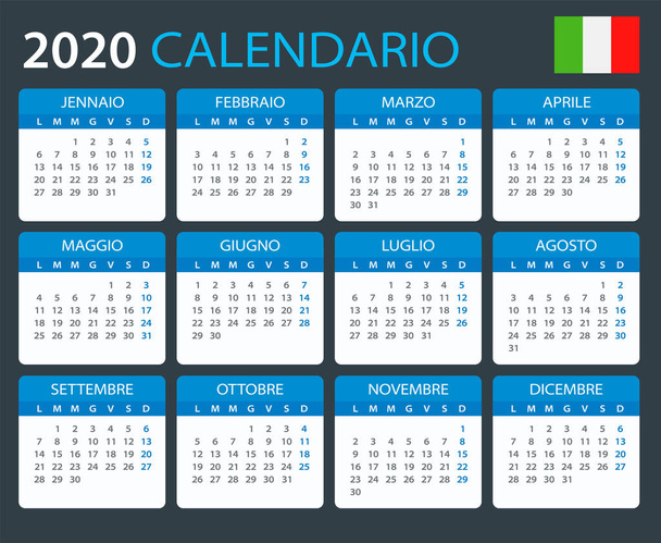 2020 kalendář Italština-vektorový obrázek - Vektor, obrázek