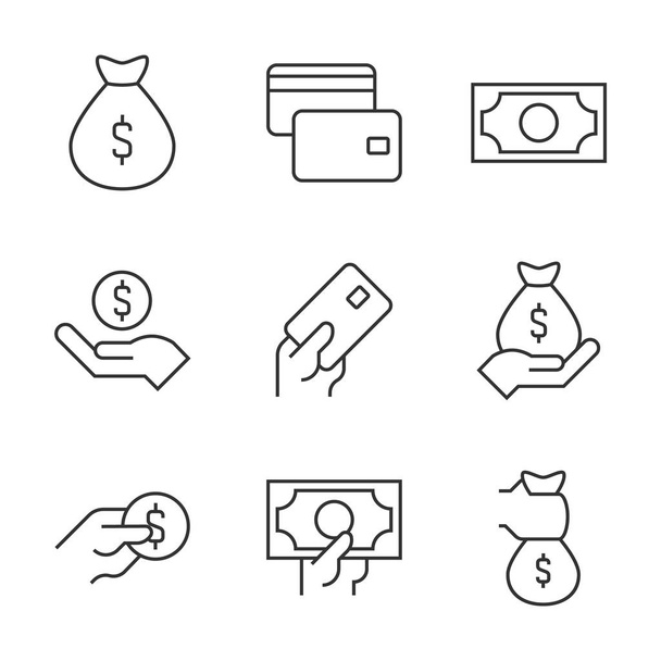 Money outline icons on white background. Money concept - Vettoriali, immagini