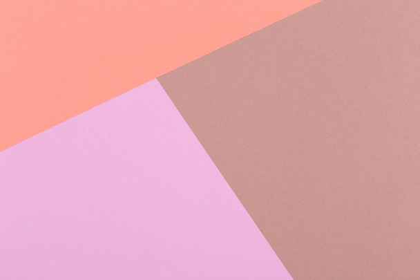Paper orange, pink, brown empty background, geometrically located. Color blank for presentations, copy space. - Zdjęcie, obraz