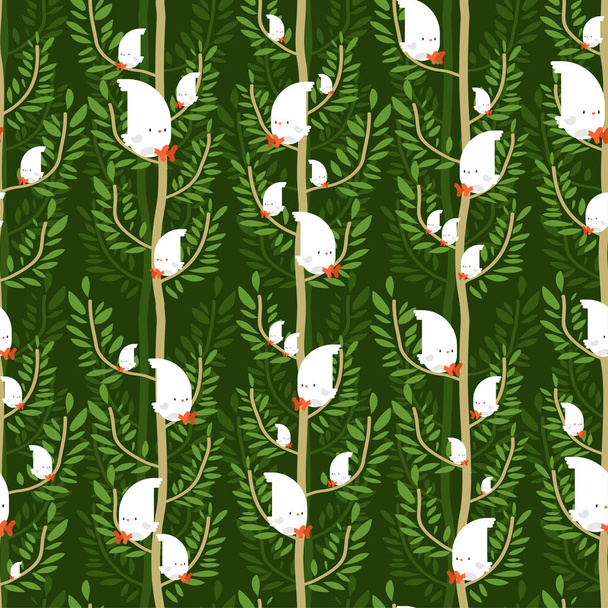 Bird in Forest pattern cartoon. Birdie on tree background. Baby  - Vektor, kép