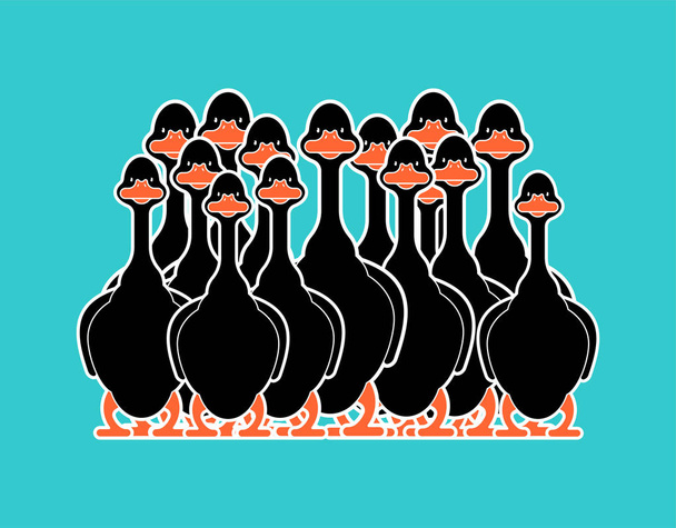 Black goose flock isolated cartoon. domestic waterfowl family. v - Вектор, зображення
