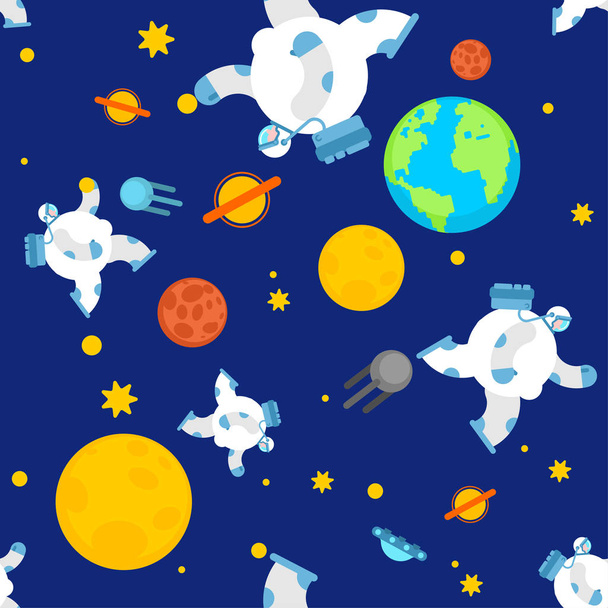 Fat astronaut space pattern seamless. Thick cosmonaut background - Vector, Image