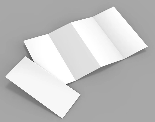 Accordeon fold verticale brochure, twaalf pagina folder of brochure mockup, concertina vouwen. lege witte 3D renderen illustratie. - Foto, afbeelding