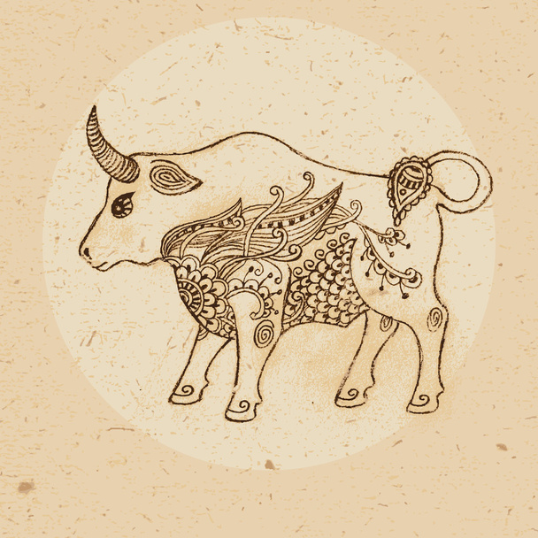 Bull with elements of the ornament in ethnic style. Zodiac sign - Вектор,изображение