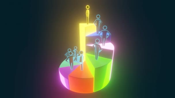 Figuras humanas 3d em multi colorido gráfico de tortas sobre mesa. Renderização 3d
 - Filmagem, Vídeo