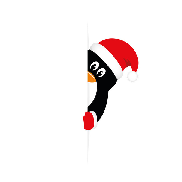 bonito pinguim com olhares ao redor da esquina engraçado Natal design
 - Vetor, Imagem