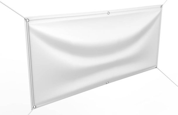 Blank White Indoor Outdoor Fabric & Scrim Vinyl Banner For Print Design Presentation. 3d render illustration. - Photo, Image