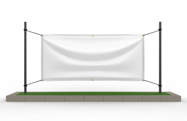 Boş Beyaz Kapalı açık Kumaş & Scrim Vinil Banner baskı tasarım sunumu için. 3d render illüstrasyon. - Fotoğraf, Görsel