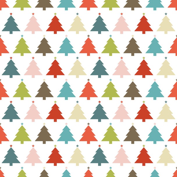 Seamless Pattern Christmas Trees With Stars Retro Colors - Vector, Image