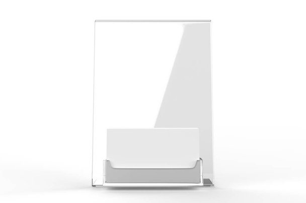 Counter top Acrylic Sign Display with Calling or Business Card Tray or card holder. 3d render illustration. - Photo, Image