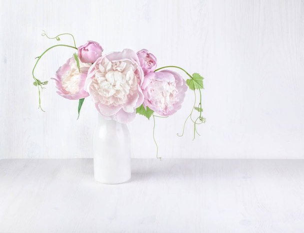 Pink peony on white wooden background - Foto, immagini