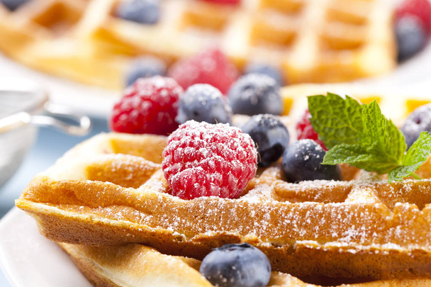 Homemade waffles with fruit  - Photo, Image