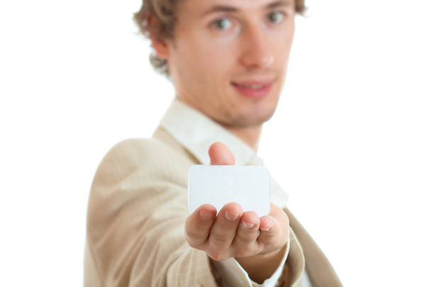Hombre sosteniendo tarjeta en blanco
 - Foto, Imagen