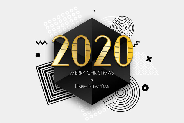2020 modenr carte dorée. Salutation Joyeux Noël et bonne année
. - Vecteur, image