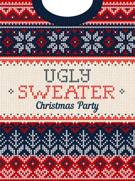 Brutto invito alla festa di Natale del maglione. Modello di sfondo a maglia ornamenti scandinavi
. - Vettoriali, immagini