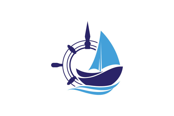 Cruise gemi Logo Şablon vektör simgesi illüstrasyon tasarım, Gemi logosu, deniz yelkenli tekne simgesi vektör tasarımı, Yelkenli tekne simgesi sembolü, vektör illüstrasyon, Ocean Ship - işaret kavramı. Deniz teknesi illüstrasyon. Gemi tekerleği, Gemi, Cruise ve Deniz Logosu - Vektör, Görsel