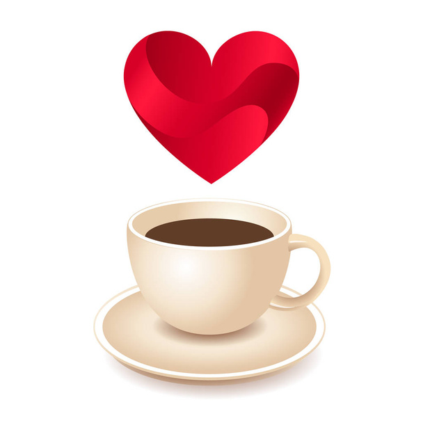 Cup of Fresh Coffee with Heart Vector - Vector, Image