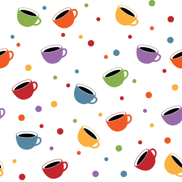 Seamless Pattern with Cororful Tea or Coffee Cups on White - Vector, Image