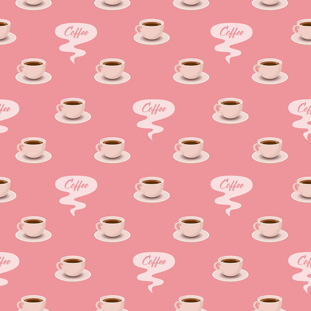 Seamless Pattern with White Tea or Coffee Cups on Pink - Vector, Image