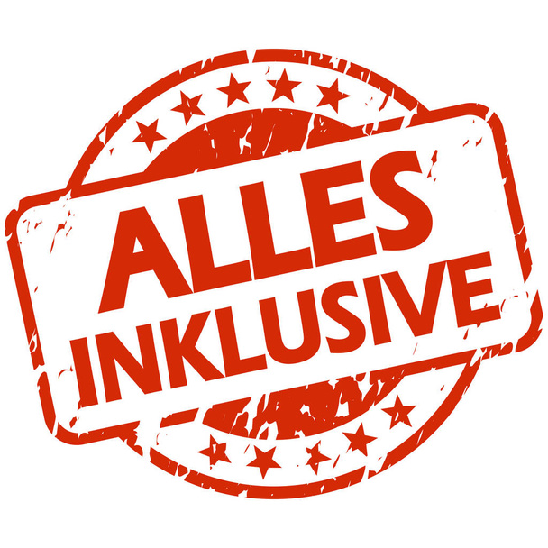 timbre rouge avec bannière tout compris (en allemand
) - Vecteur, image