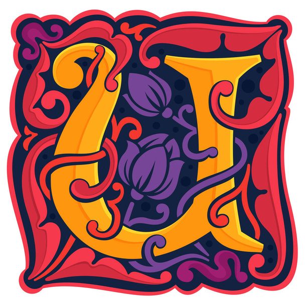 U letra colorido logotipo inicial gótico antiguo
. - Vector, Imagen