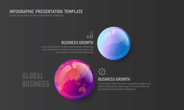 World map globe business infographic presentation vector illustration concept. Company statistics information graphic visualization template. - Vector, Image