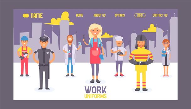 Work uniform banner web design vector illustration. People of different professions. Labor Day. People occupation characters wearing professional uniform - construction worker. - Vector, Image