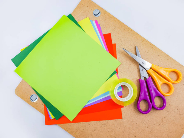 Back to school. Colorful supplies for starting school, for paper craft or take notes - Foto, Imagen