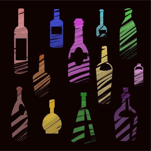 bottles on black background - Vetor, Imagem