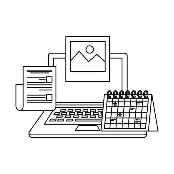 laptop computer with document file - Vector, Image